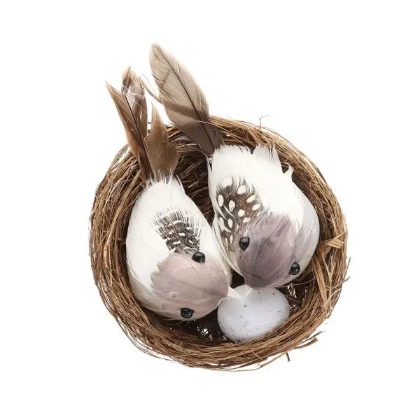 Realistic Feathered Birds with Nest & Birds Egg Artificial Craft Birds for Garden Parties Lawn Decor Home Car Ornament 2