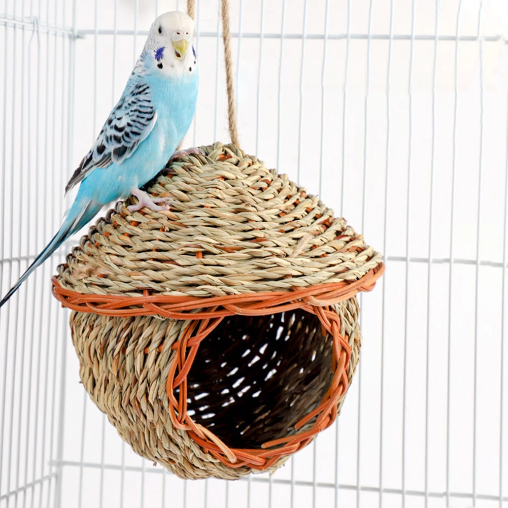 Bird Nest Hand-Woven Grass House For Small Parrot Canary Lovebird Parakeet Hatching Birds Hut Outdoor Hanging Chickadee House 3 Bird Nest Hand-Woven Grass House For Small Parrot Canary Lovebird Parakeet Hatching Birds Hut Outdoor Hanging Chickadee House 3