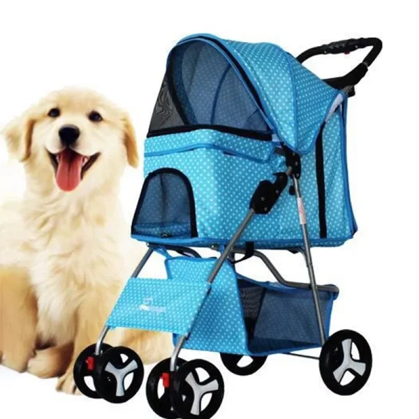 Pet Stroller Lightweight Foldable Dog Transporter Outdoor Breathable Four Wheel Shock Absorption Dog Cat Carrier for Small Dogs 2