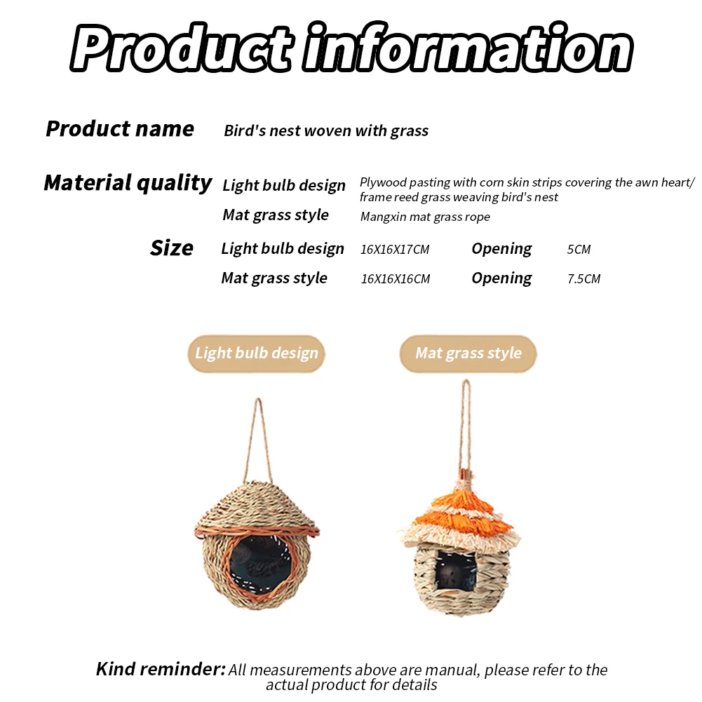 Bird Nest Hand-Woven Grass House For Small Parrot Canary Lovebird Parakeet Hatching Birds Hut Outdoor Hanging Chickadee House 6 Bird Nest Hand-Woven Grass House For Small Parrot Canary Lovebird Parakeet Hatching Birds Hut Outdoor Hanging Chickadee House 6