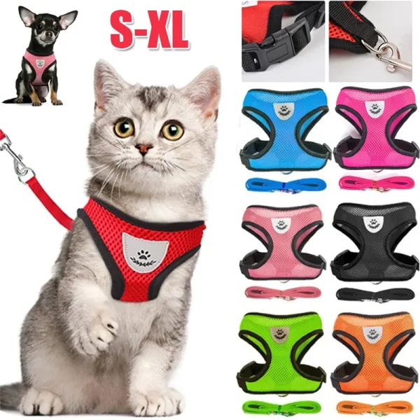 Cat Dog Harness with Lead Leash Adjustable Vest Polyester Mesh Breathable Harnesses Reflective sti for Small Dog Cat accessories 1