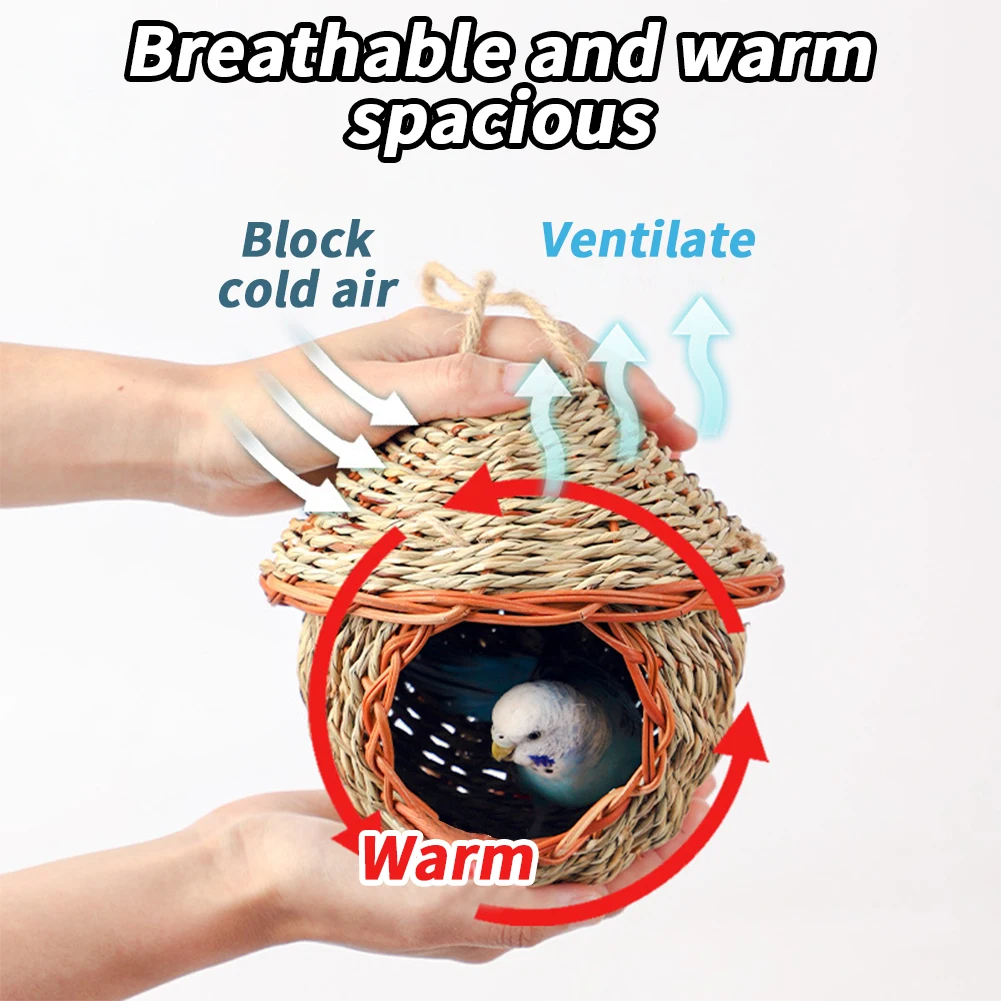 Bird Nest Hand-Woven Grass House For Small Parrot Canary Lovebird Parakeet Hatching Birds Hut Outdoor Hanging Chickadee House 4 Bird Nest Hand-Woven Grass House For Small Parrot Canary Lovebird Parakeet Hatching Birds Hut Outdoor Hanging Chickadee House 4