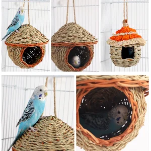 Bird Nest Hand-Woven Grass House For Small Parrot Canary Lovebird Parakeet Hatching Birds Hut Outdoor Hanging Chickadee House 1