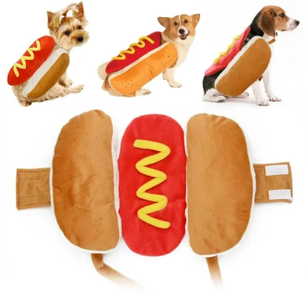 Funny Halloween Dog Costumes Hot Dog Shaped Dachshund Sausage Adjustable Clothes Pet Apparel Dressing Up Cat Party Costume Suit 5
