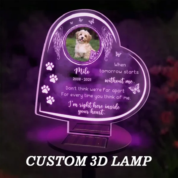 Custom 3D Lamp Pet Memorial Gifts Solar Light Base Custom Photo Night Lights Pet Dog Loss Gifts Cemetery Memorial Gifts Garden 1
