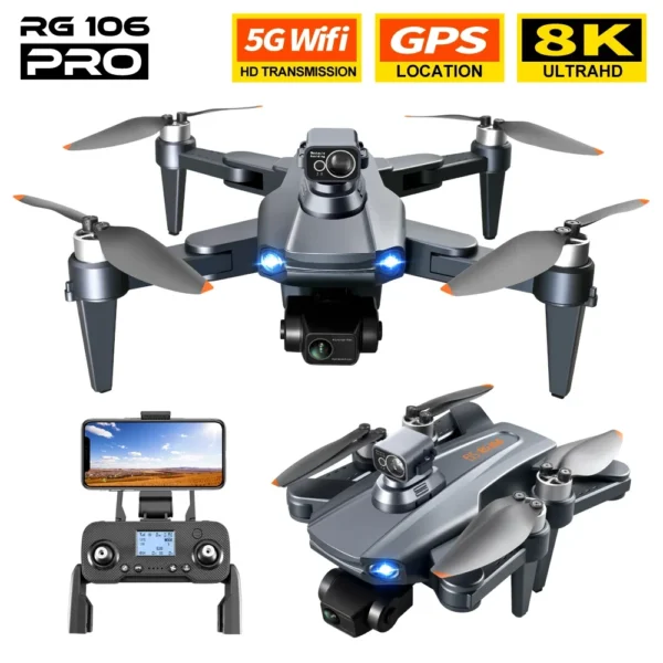 2024 RG106 PRO Drone Professional 3-axis anti-shake Gimbal GPS 8K HD Camera 5G WIFI FPV Smart Return Brushless Large UAV RC 3KM 6