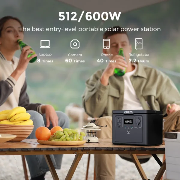 OUPES Exodus 600 Plus Portable Power Station, 512Wh Solar Generator 2 AC Outlets, Fast Charging (0-80% in 59 Min), LiFePO4 4