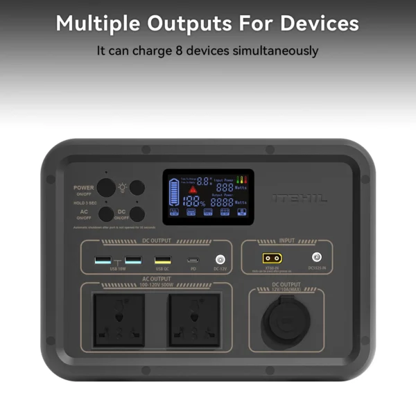 Portable Power Station, 500W Generator, 500Wh Solar Generator, LiFePO4 Battery with 100-120V AC Outlets,12v/10A Car Port, USB-C 1