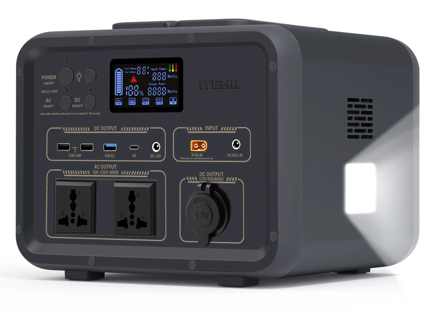 Portable Power Station, 500W Generator, 500Wh Solar Generator, LiFePO4 Battery with 100-120V AC Outlets,12v/10A Car Port, USB-C 4